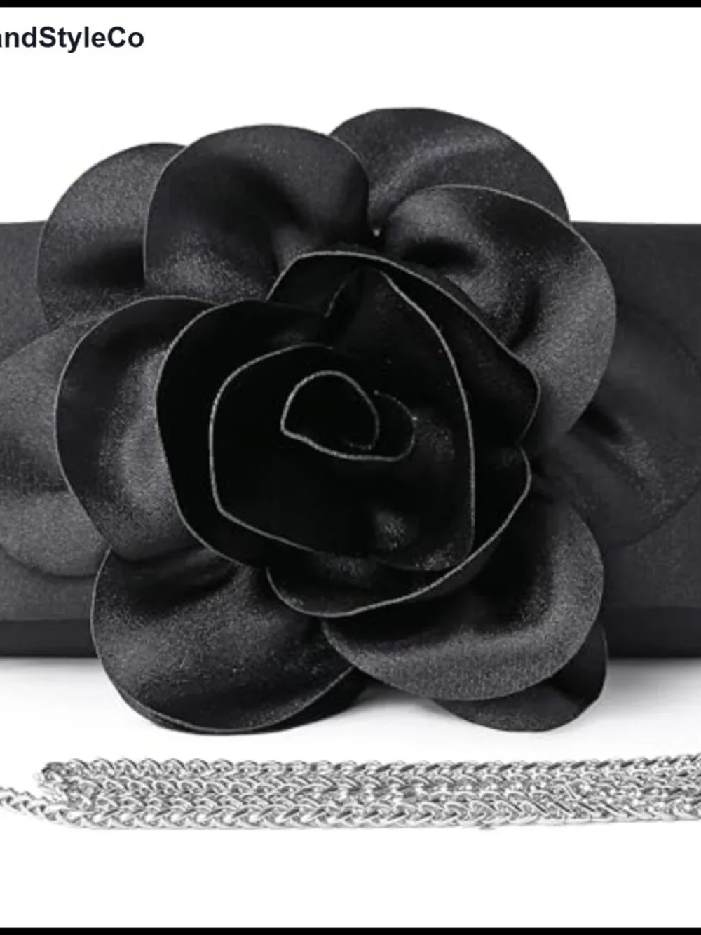 Elegant Satin Evening Bag with 3D Floral Clutch, Detachable Chain, Formal Events